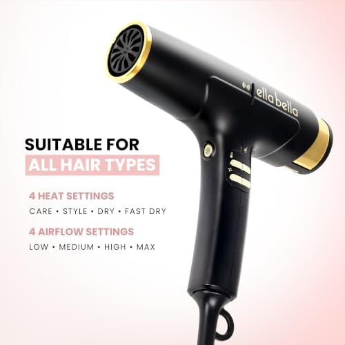 ELLA BELLA® Professional Hair Dryer with Smart Mat - Auto-Pause Ionic Blow Dryer for Fast Drying & Frizz Control - 1600W, Diffuser, 4 Heat/Speed Levels - Image 5