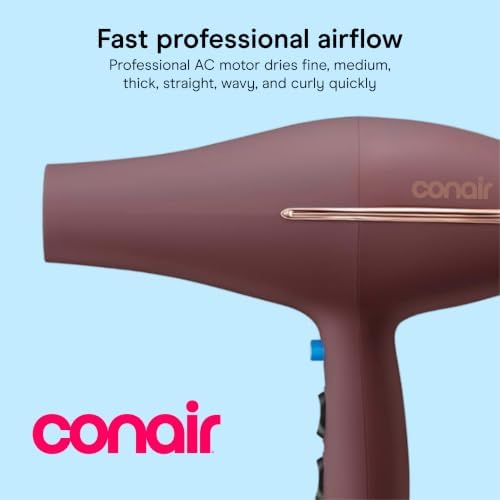 Conair Hair Dryer with Diffuser & Concentrator, 1875W AC Motor, Plum - Image 2