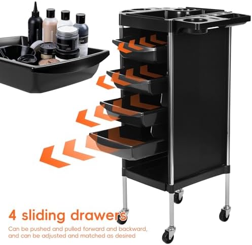 Salon Cart, 6-Tier Salon Trolley Cart with Wheels, Rolling Hair Salon-Organizer Station with 4 Casters, Beauty Salon-Equipment Storage for Stylist, Barber, 14.6" x 20.5" x 35.5" Black Oversi - Image 5