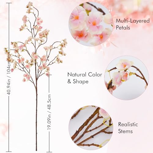 40'' Cherry Blossom Branches, 4 Pcs Faux Cherry Blossom Tree Stems Decor - Image 2