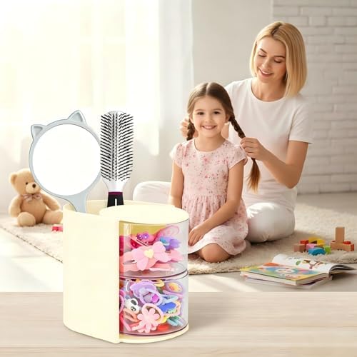Hair Accessories Organizer With Hair Brush Holder, Off White,2-Layer - Image 2