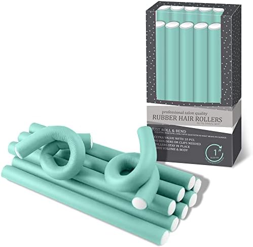 My Beauty Spot Flexi Rods Foam Hair Rollers 1" Diameter Professional Salon Quality 10 Pcs Rubber Hair Rollers for Long, Medium and Short Hair (Blue) by My+Beauty+Spot