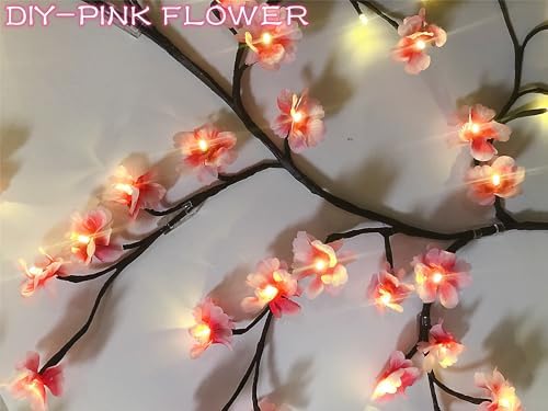 Willow Vine Branch Lights 6FT with Functional Remote, USB Powered DIY Flower Decorations Vines for Room Decor, Artificial Plants Tree Branches for Bedroom Wall Living Room Decor (DIY-BLUE FLOWER) - Image 3