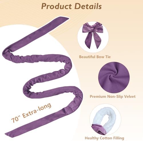 70" Heatless Curls Overnight, Soft Velvet No Heat Hair Curlers to Sleep In, Heatless Hair Curler Overnight Curls Curlers for Long Medium Hair Volume, 8 PCS Heatless Curl Curling Set - Black - Image 3