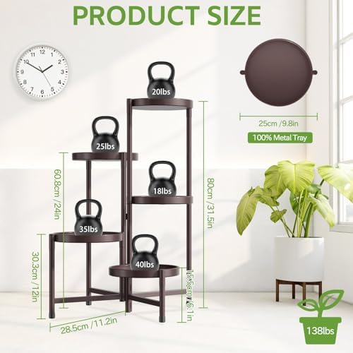 5 Tier Large Plant Stand Indoor Outdoor, 10 Inch Tray, Bronze - Image 4