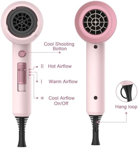 Slopehill Professional Ionic Hair Dryer, Powerful 1800W Fast Drying Low Noise Blow Dryer with 2 Concentrator Nozzle 1 Diffuser Attachments for Home Salon Travel (Pottery Pink and Rose Gold) - Image 6