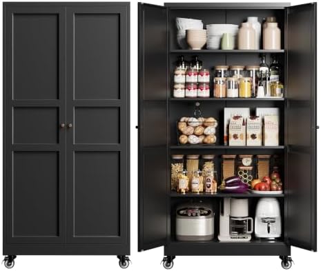Yizosh 71"Black Metal Kitchen Storage Cabinet,Mobile Garage Storage Cabinet by Yizosh