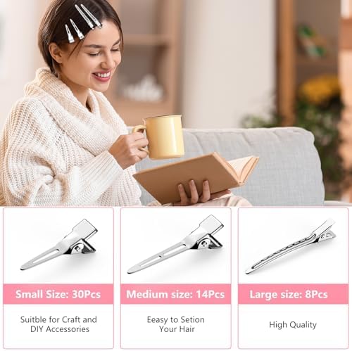 Metal Alligator Hair Clips for Women，Duck Billed Hair Pins 52pcs, Silver Professional Styling Hair Clips for Long Hair Cutting & Needle Rolling& Give Gift- Viywicz - Image 6