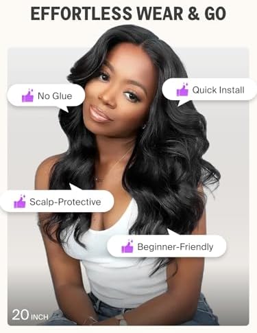 6x5 Glueless Wigs Human Hair Pre-Plucked Pre-Cut 210% Density for Women Drawstring Wig Human Hair with Baby Hair Wear and Go Body Wave Wig with Natural Hairline(20 Inch) - Image 5