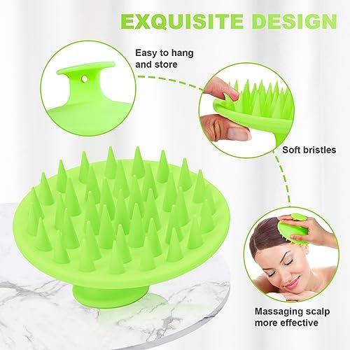 Meartchy Silicone Scalp Massager Shampoo Brush, Scalp Brush for Hair Growth & Dandruff Removal, Hair Scrubber Scalp Stimulator Exfoliator Brush with Soft Bristles for Wet Dry Scalp Care (Green) - Image 3