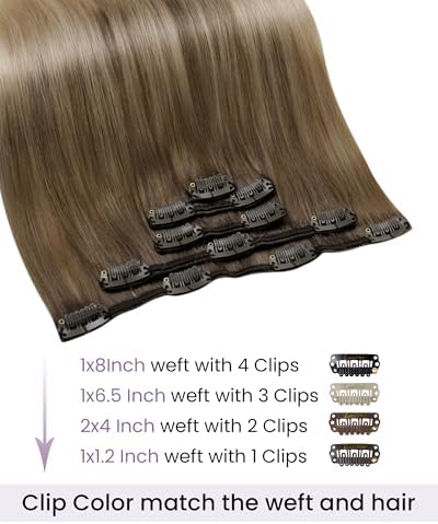 LaaVoo Clip in Hair Extensions Real Human Hair Brown Blonde Balayage - Image 2