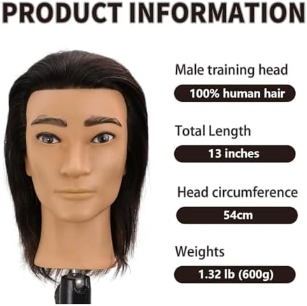 12" Male Mannequin Head with 100% Real Human Hair for Barber Exam & Styling Practice Training, Professional Haircut Manikin Doll Head with Free Clamp Stand, Deep Black - Image 5