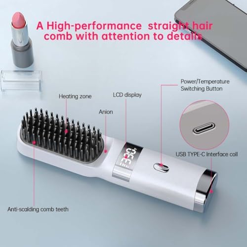 Cordless USB-C Hair Straightener Brush FastHeat(White) - Image 7