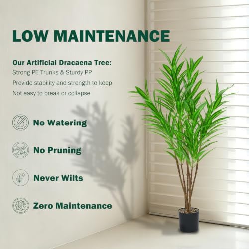 3.3FT Artificial Dracaena Plant, Faux Lucky Bamboo Tree with 6 Trunks - Image 6