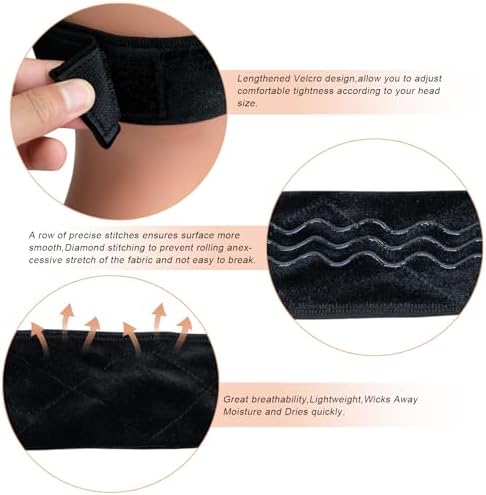 Wig Grip Band Flexible Velvet Scarf Adjustable Comfort Headband Wig Comfort Non-Slip Adjustable Fasten Wig Bands with Wavy Silicone (Black) - Image 4