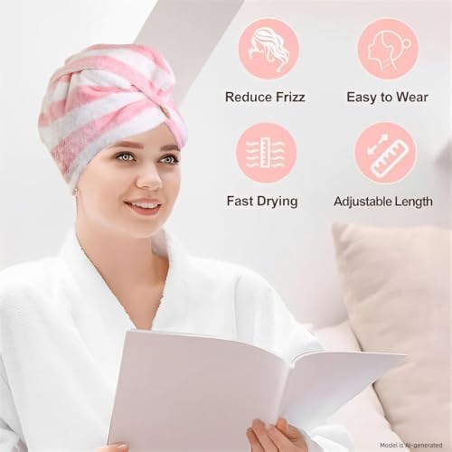 3 Pack Microfiber Hair Towel Wrap for Women, Fast Drying Hair Turban with Button, Anti-Frizz Large Hair Towel for All Hair Styles, Soft & Absorbent Hair Drying Towel - Image 7