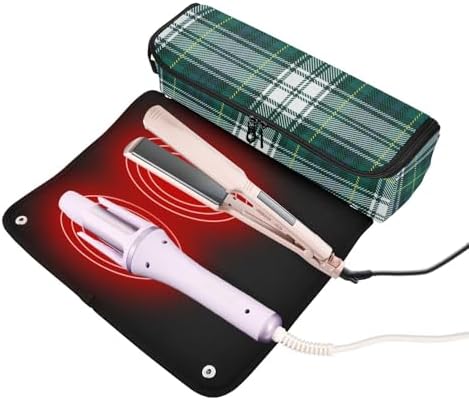 Tartan Plaid Verdant Hair Tools Travel Bag Travel Organizer Pouch Portable Carrying Case with Heat Resistant Mat for Flat Irons Curling Iron Hair Dryer - Image 2