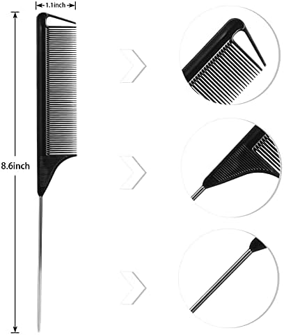 Rat Tail Combs Set: 3-Pack Teasing Styling Combs with Long Steel Pins for Women, Parting Combs for All Hair Types (Black) - Image 4