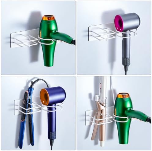Hair Dryer and Straightener Holder Wall Mounted, Self Adhesive Blow Dryer and Flat Iron Storage Hair Tool Organizer for Bathroom Vanity (White) - Image 6