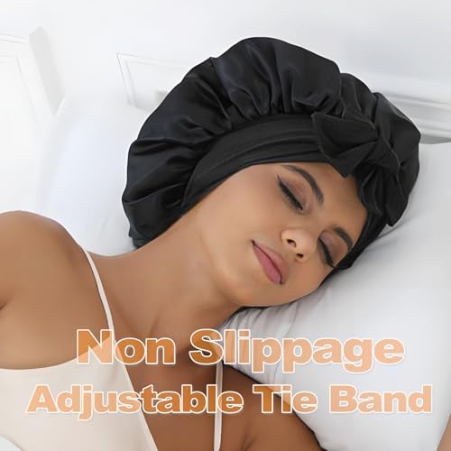 GDTOGRT Satin Silk Bonnet for Sleeping Women - Double Layer Sleep Hair Bonnets Caps for Curly Braid Hair with Tie Band - Image 5