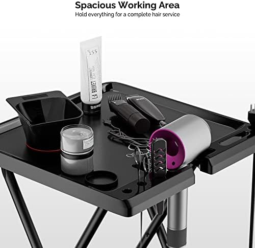 OmySalon Salon Trolley Cart with Wheels 2 Color Bowls 1 Drawer, Folding Salon Service Tray Color Cart for Hair Stylist, Beauty Styling Tattoo Barber Shop Tools Storage Organizer - Image 6