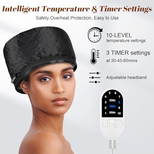 Hair Steamer for Deep Conditioning: Heat Cap with 118" Power Cord 10-Level Fast Heating & 3 Timer Settings for Natural Black Hair Thermal Steam Cap for Deep Conditioner Treatments - Image 4