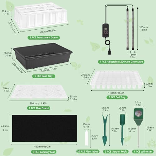 Seed Starting Tray - 60-Cell Self-Watering Tray, Seed Starter Kit LED Grow Light, Timer, Humidity Dome, pH Meter for Plant Germination, Vegetables, Herbs, Flowers - Image 2