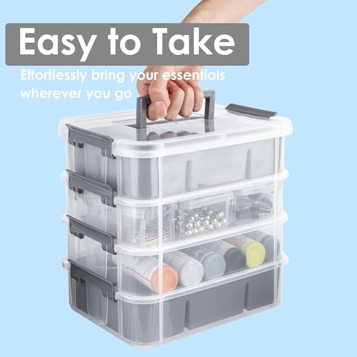 CraftGenes Craft Organizers and Storage, 4-Tier 10 Qt Box, 2 Trays, Grey - Image 5