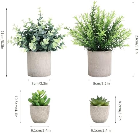 CEWOR 4 Pack Small Fake Plants Eucalyptus Rosemary Succulents Plants Artificial in Pots for Shelf Artificial Greenery Eucalyptus Plant Indoor for Home Bedroom Living Room Decoration - Image 2