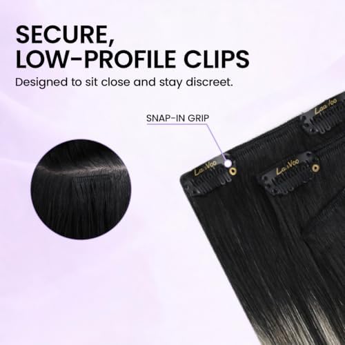 LaaVoo Clip in Hair Extensions Real Human Hair, Ombre Silver, 5pcs - Image 3