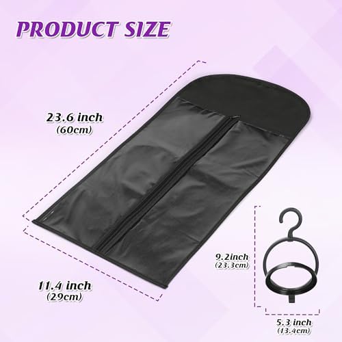 KOLLIEE 6 Pcs Wig Bags Storage with Wig Hanger Dust-proof for Multiple Wigs Hanging Storage Bags Organizer Foldable Easy Carry Suitable for Home Travel Hair Salon Black - Image 3
