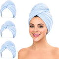 KELVO Microfiber Hair Towel Wrap for Women - Pack of 3, 350 GSM Super Absorbent Quick Dry Hair Turban, Anti-Frizz Head Wrap for Curly, Long & Thick Hair, Soft Hair Drying Towel (Blue Solid) by Unknown