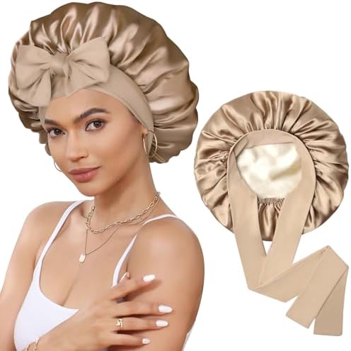 CHLINS Double Layer Satin Bonnet for Sleeping, Hair Bonnet for Curly Hair by CHLINS