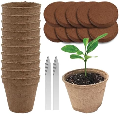 Seed Starter Kit - 10 Peat Pots, Coco Coir Discs & Markers by GardenHaven