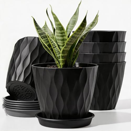 6 Pack Plant Pots with Drainage Holes, 4 Inch Plastic Indoor Flower Pots, Succulent Pots for Orchids, Violets, Succulents, Herbs and Other Small Plant, Black by Unknown