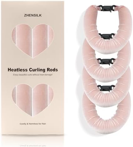 Heatless Hair Curler Set – 4PCS Velvet Overnight Blowout Rods for Heatless Curls, Jumbo Flexible Curling Rods to Sleep In, No Heat Curling Tools for Natural Waves and Curls Pink by ZHENSILKFocusonhaircare