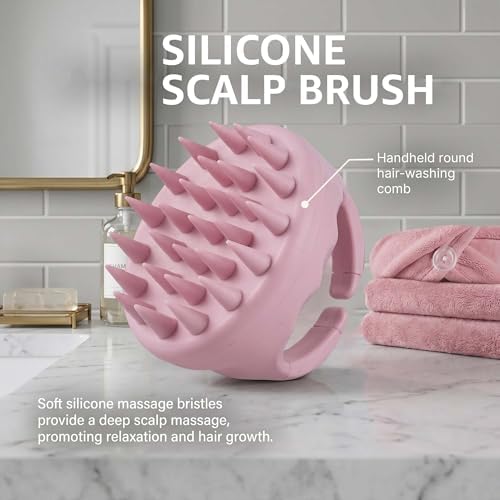 chérie Microfiber Hair Towel Wrap and Scalp Massager Scrubber Set, Pink - Image 4