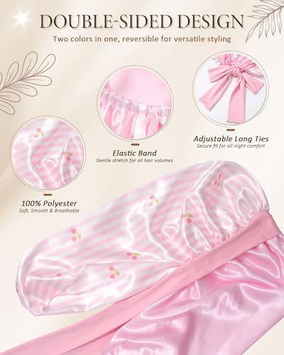 AWAYTR Long Satin Bonnet for Sleeping, Women Two-Tone Reversible Sleep Cap - Image 2