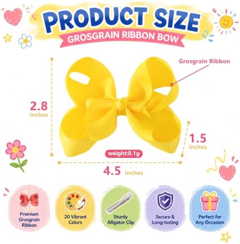 YHXX YLEN 40PCS 4.5 Inch Hair Bows for Girls, Grosgrain Ribbon Toddler Bows - Image 3