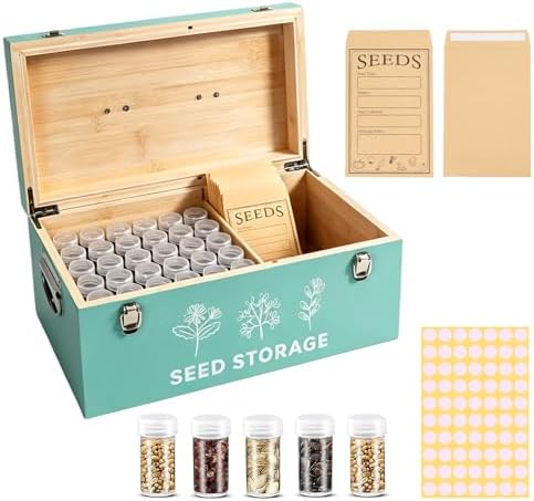 60 Slots Seed Storage Organizer, Bamboo Seed Box with Lid and Safety Locks by RGJSTRORE