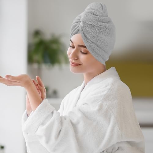2 Pack Microfiber Hair Towel Wrap for Women Lightgrey+Lightgrey - Image 2