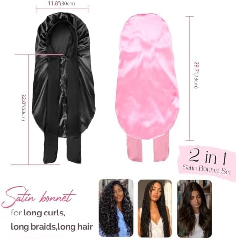 YANIBEST 2Pcs Silk Feeling Bonnet for Sleeping Braid Bonnet for Long Hair - Image 2