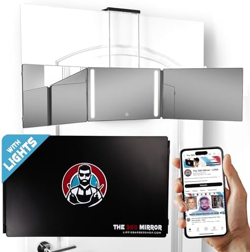 360 Mirror LED Lights Barber 3 Way Hanging Mirror Self Hair Cutting System by LIPFIsBARBERSHOP