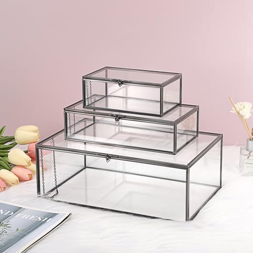 Hipiwe Vintage Glass Box with Lid Jewelry Display Case Vanity Lidded Box - Image 2