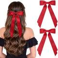 2PCS Silky Satin Hair Bows Hair Clip Red Hair Ribbon Ponytail Holder Accessories Slides Metal Clips Hair Bow for Women Girls Toddlers Teens Kids by AILEAM