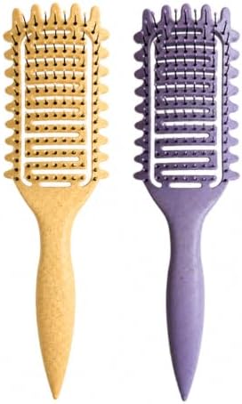 Curl Defining Brush for Curly Hair, Vented Detangling Hair Brush for Wet and Dry Styling, Curved Brush for Shaping and Smoothing Curl Clumps, Lightweight Hair Brush (Yellow Purple) by Yingbtr