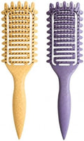 Curl Defining Brush for Curly Hair, Vented Detangling Hair Brush for Wet and Dry Styling, Curved Brush for Shaping and Smoothing Curl Clumps, Lightweight Hair Brush (Yellow Purple) by Yingbtr