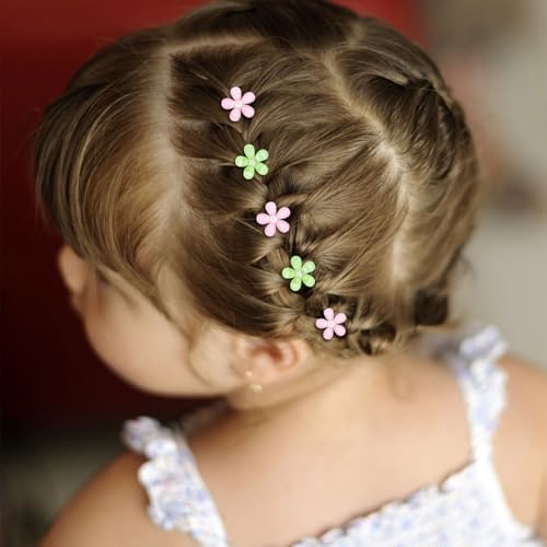 YISSIOBN Light Pink & Bright Green Mini Flower Hair Clips for Women & Girls, 20Pcs Dual-Color Floral Hair Barrettes with Crystal, Versatile Hair Accessories for Wedding Prom Party Daily Hairstyling - Image 5
