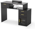 OmySalon Nail Desk with Electric Dust Collector & Glass Cabinet - Professional Manicure Table with Storage Drawer, Gold Handles, Wrist Cushion for Salon, Spa (Black) by OmySalon