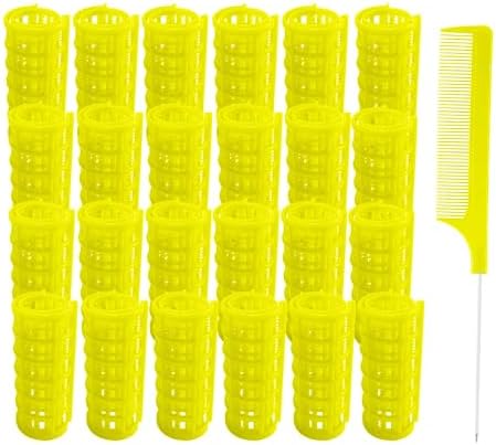 24PCS Plastic Heatless Hair Rollers Set 2.0cm/0.8in Yellow Self Grip Snap on Rollers Hairdressing Curlers Tools for DIY Hairdressing Hair Salon by MOODKEYbrand
